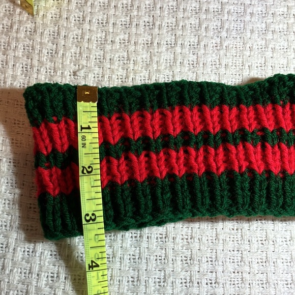 HandKnit Winter twisted Headband Red and Green Striped Size S warm ears - Picture 6 of 6